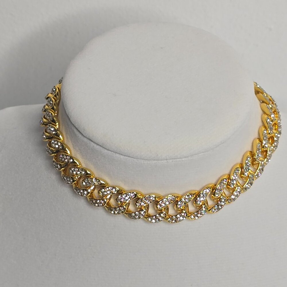 Tallew Gold Dog Chain Diamond Collar Necklace Jewelry Bling‎ 11" NEW
